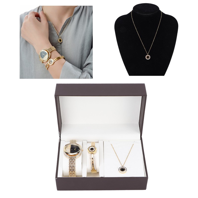 Business Style Women Watch Bracelet Necklace Set Anniversary Birthday Gift