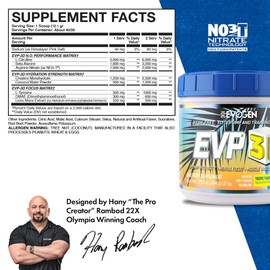 Evogen EVP-3D | Pre-entrenador, nitrato de arginina, citrulina, beta-alanina, libre de estimulante | Pech rings | 40 porciones