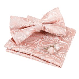 Alizeal Mens Paisley Pre Tied Bow Tie Pocket Square Cufflinks Set, 016-Blush Pink