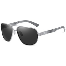 DUCO Aviator Sunglasses For Men Polarized Sunglasses Men UV Protection Carbon Fiber Temple Mens Sun glasses For Driving 3051 (Silver Frame Grey Lens)
