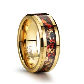 Zillaly Men's 8mm Black/Gold Tungsten Carbide Wedding Ring Nebula Galaxy Wedding Promise Gold Foil Inlay Real Meteorite Matte Bevel Comfort Fit (8mm gold tungsten gold foil, 8)