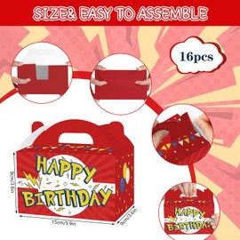 16 Pcs Red White Yellow Theme Party Favors Gift Box Bags With Handle Yellow Lightning Birthday Party Decorations,Double Sided Printed,Kraft Candy Treat Goodie Boxes For Birthday Baby Shower Decorations Supplies