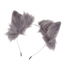 Healeved Plush Animal Ear Hairband Cosplay Prop Festival Party Hair Hoop Adorable Role Play Headpiece for Birthday and Themed Events Gray White