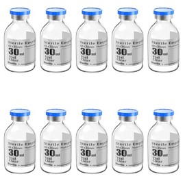Biocomma 30ml 10pcs Sterile Empty Vial with Plastic Aluminum Caps，Penicillin Bottle 20mm Crimp Top Sterile Transparent Borosilicate Lab Sample Vial (Transparent)