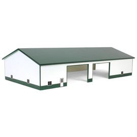 1/64 White & Green 60ft x 120ft Wooden Implement Shed w/Side Doors STA-219