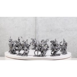Set of 12 Medieval Armored Cavalry Horse Knights in Suit of Armor Figurines