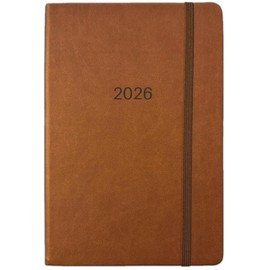 Orbitron 2026 A4 / A5 / A6 Elastic Clouser Diary Day A Page Diaries Full Year Journal Calendar Planner (Brown, A4 Dap)