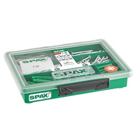 SPAX Assortment small, screw set with 4 dimensions + dowels, 160 pieces, countersunk head, T-Star plus, Wirox - 4000001991179