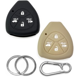 2-pcs Click&Fit Silicone Key Fob Covers for 2008-2013 Toyota Camry Corolla RAV4 4Runner Yaris Avalon Venza Matrix Land Cruiser – Car Remote Key Shell Rubber Protector 4-Buttons, Black & Beige