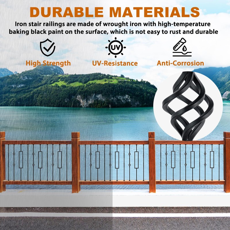 Zwinz 10 Pack Wrought Iron Balusters, 44" Metal Stair Spindles