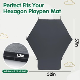 HOMBYS Self-Inflating Baby Playmat for Hexagon Playpen, Soft and Comfy Portable Padded Play Mat with Knee Support for Placing Under Playpen or for Standalone Usage, Travel Playpen Mat, (57"x52")