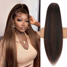 Claw Ponytail Extension for Women – Synthetic Long Wavy 30" Curly Ponytail Clip-in Hair Extensions, Natural Fluffy Look (Color: Ombre Black Dark Blonde) (Brown, Long)