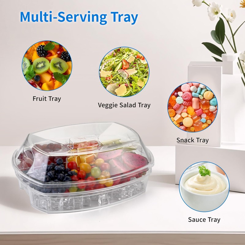 Chillnstay 15-Inch Chilled Serving Tray with Lid and Ice Base,