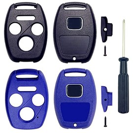 4 Buttons Replacement Key Fob Shell Case Fit for Honda Accord Civic CR-V Pilot Ridgeline Car Key Fob Cover Housing with Screwdriver (Black+Blue)