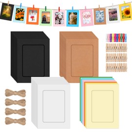 Mardatt 40 Set 5" Paper Picture Frames, Includes Colorful Cardboard Photo Frames with Wooden Clips, Strings for Home Decor