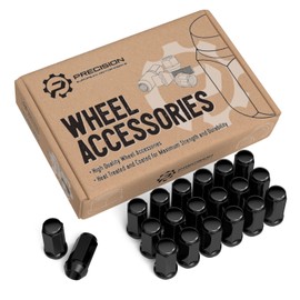 20pcs Black Bulge Lug Nuts - 9/16-18 Thread Size - Conical Cone Taper Acorn Seat Closed End Long Extended - 1.8 inch Length - Installs with 19mm or 3/4 inch Hex Socket - Compatible with 5Lug Wheels