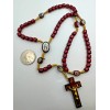 Devotional Saints Corded Wood Rosary - Red with Gold -
