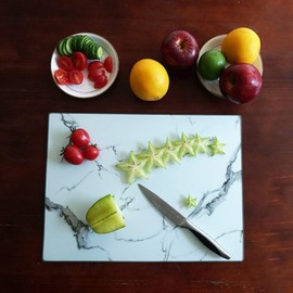 VASUHOME Glass Cutting Board, 16*12 inch Set of 1 Tempered Glass Cutting Board, Decorative Square Place Mat for Kitchen, Scratch, Heat, Shatter Resistant Cutting Mat, White