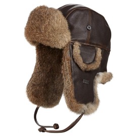 frr Vintage Rodeo Leather Rabbit Fur Aviator Hat (L) Brown
