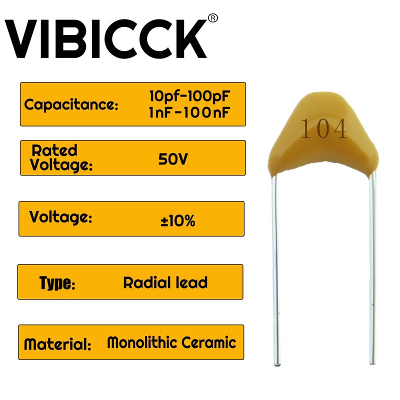 VIBICCK 10 Values 300pcs Monolithic Ceramic Capacitor Assortment Kit 10pF