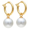Pearl Hoop Earrings for Women, 18K Gold Plated Huggie Drop