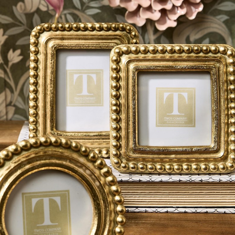 Two's Company Beaded Texture Gold Photo Frames, Resin, Set of