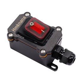 Hmknana IP67 Waterproof Inline Cord Switch 12V DC 20A 4Pin 2 Position DPST On Off Outdoor Toggle Switch with Red Light Rocker Button,One-Side Entry & Exit Line