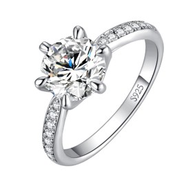 JewelryPalace Classic 1ct 1.5ct 2ct 3ct Round Cut Cubic Zirconia Solitaire Promise Ring Women's Engagement Ring 925 Silver with Stone Women Simulated Diamond Anniversary Wedding Rings Silver Rings,