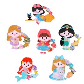Embroidery Patches, 6 Pieces, Iron, Applique Embroidery, Beautiful, Princess, Princess, DIY, Repair, Cute, Paste, Sewing, Handmade, Popular Set, Decoration of Clothes, Bags, Hats, etc
