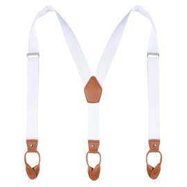 Mcvotcot Suspenders for Men Button End Adjustable Y-Back Elastic 47 Inches White
