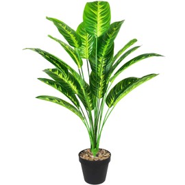 Rozwkeo Artificial Plants Fake Banana Tree with Green Leaves in Plastic Pot 80cm Faux Strelitzia Jungle Tropical Plants Greenery Decoration for Home Indoor Outdoor Office Garden (Yellow)