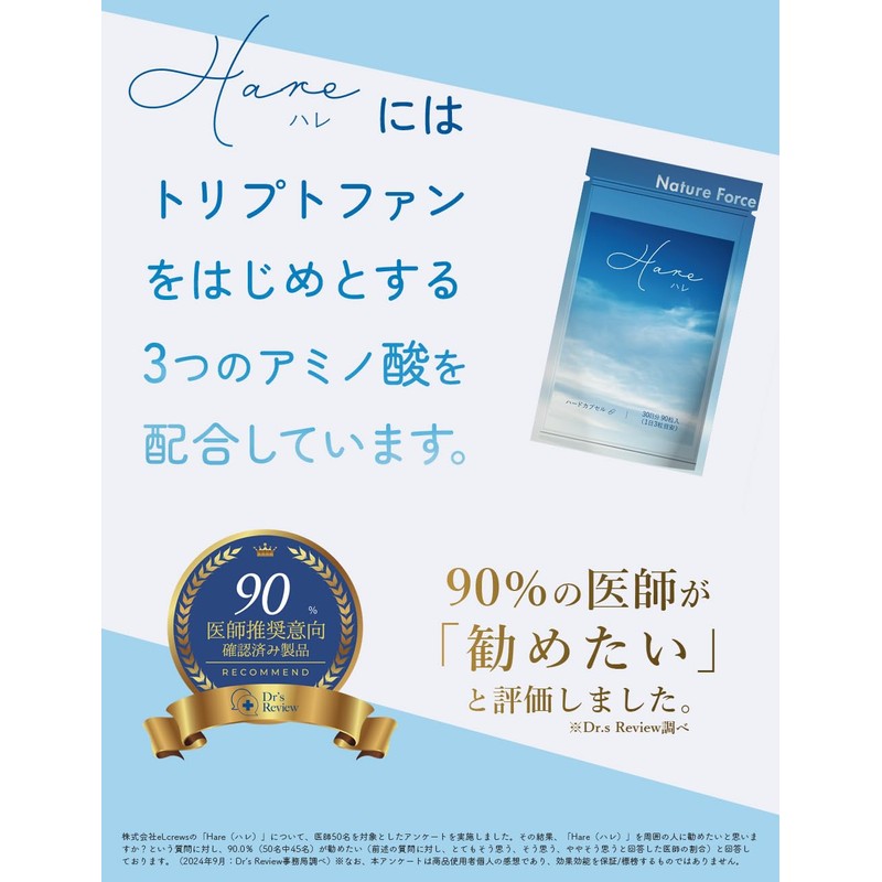 【薬剤師監修】 トリプトファン セロトニン サプリ チロシン GABA ラフマ Hare ハレ 90粒入