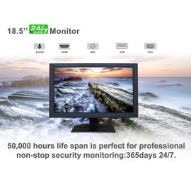 SVD 18.5-inch Ultrathin Professional Security Monitor, LCD Color Screen with VGA, BNC Input, HDMI, USB Video Inputs, for CCTV DVR Home Office Surveillance Security System, Black