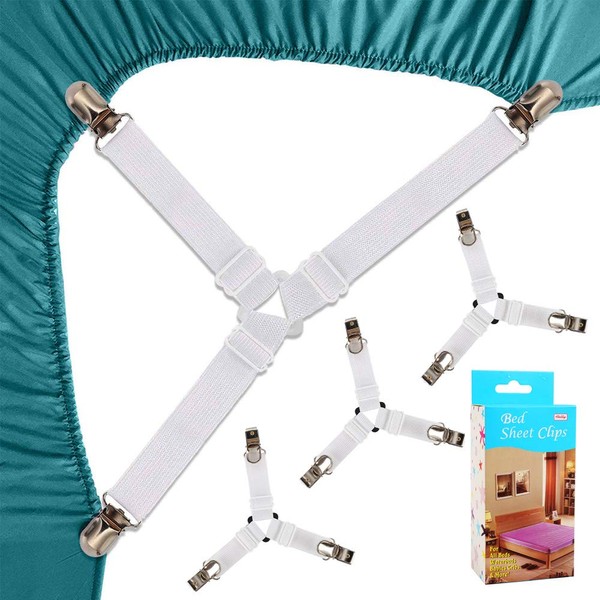 Felly Bed Sheet Clips 4 Pack Triangle Bed Sheet Straps Fasteners Set 3 Ways Mattress Corner Suspenders Grippers Holders