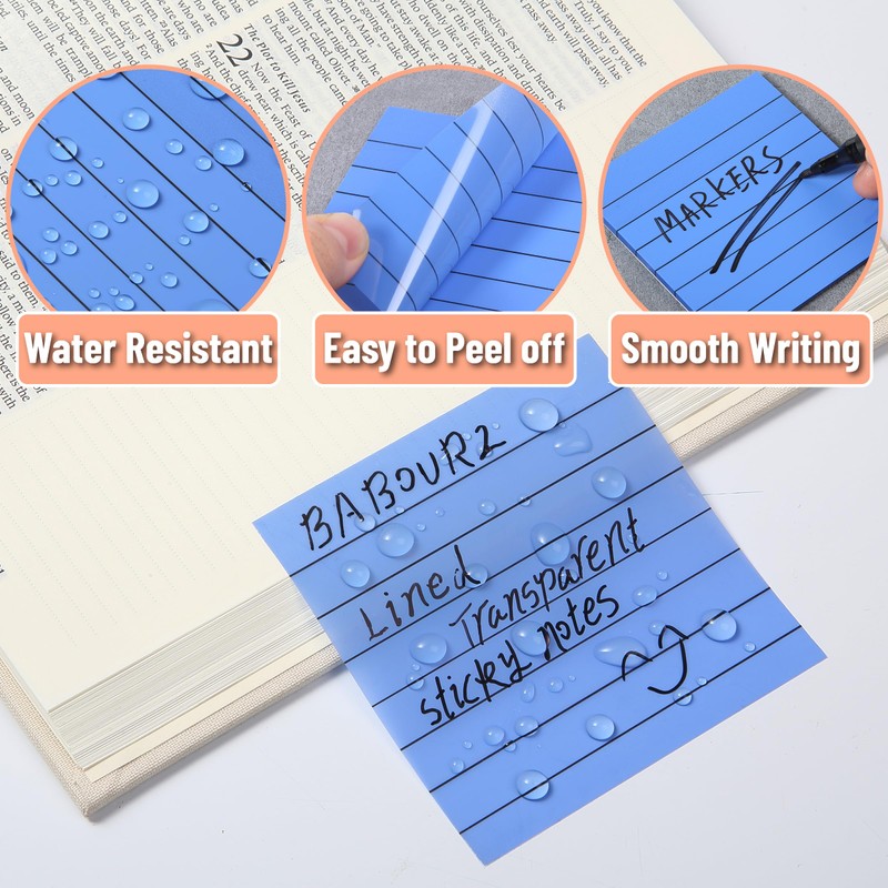 Mr. Pen- Transparent Sticky Notes, 3"x3", 10 Pads, 7X Lined,