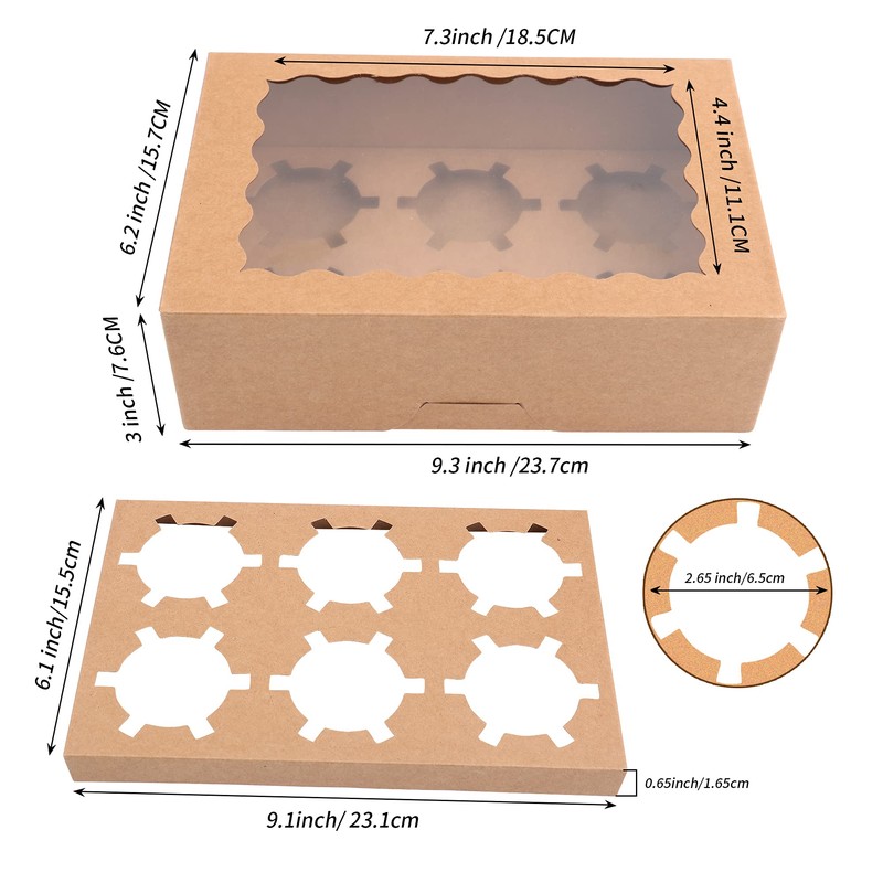 MAMUNU 10PCS 6 Cavity Cupcake Boxes with Window and Inserts,