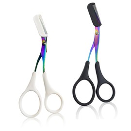 NHPY Pack of 2 Eyebrow Scissors with Comb, Eyebrow Scissors, Comb Men, Eyebrow Razor, Eyelash Comb, Stainless Steel Beauty Eyebrow Trimmer, Shaper Scissors Brush, black