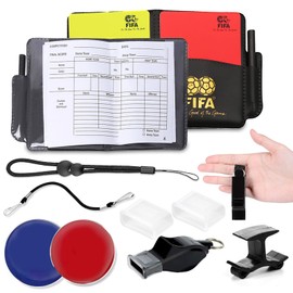 XSYKJGS Referee Set, Football Referee Card Set with PVC Red Yellow Card, Whistle Lanyard, Short Lanyard, Double Clip and Bag Score Book for Football Game School Sports
