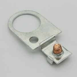 10 x Ground lug with hole for underground cable, earth clamp, earth conductor bridge with screwed ground screw, yellow-galvanised (diameter 13.5 mm)