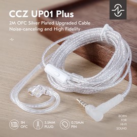 CCZ 2 Meter HIFI IEM Cable for Musicians and Singers - 5N OFC Silver Plated Replacement Cable with Durable 3.5mm Dugó 2PIN for ZSNPRO/ZSNPROX/ZS10PRO/ZS10PROX/EDXPRO/STORM/AS16/AS24(QDC, No
