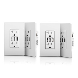Wall Outlet with USB Ports, 3-Port USB C Outlet, 30W 6.0A Electrical USB Outlet, 20Amp USB Outlet Receptacle, Tamper Resistant in-Wall Charger, Screwless Outlet Cover, UL Listed, 4-Pack, White