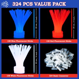 JOYIN 324 Pcs 4th of July Glow Sticks with Connectors, 8" Red White Blue Glow in the Dark Bracelets Necklaces for Kids Adults, Patriotic Light Up Toys for Independence Day Party Favor Accessory Supply
