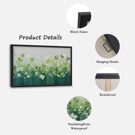 Large Botanical Wall Art for Living Room Big Green Plant Wall Decor Lucky Clover Canvas Prints Painting Plant Pictures Artwork Decorations for Office Bedroom Framed Gifts 24"x36"