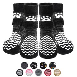 PUPTECK Anti Slip Dog Socks 2 Pairs with Double Grippers for Hardwood Floors, Shoes for Hot/Cold Pavement, Boots & Paws Protectors to Prevent Licking, Traction Booties for Senior Small Large Dogs