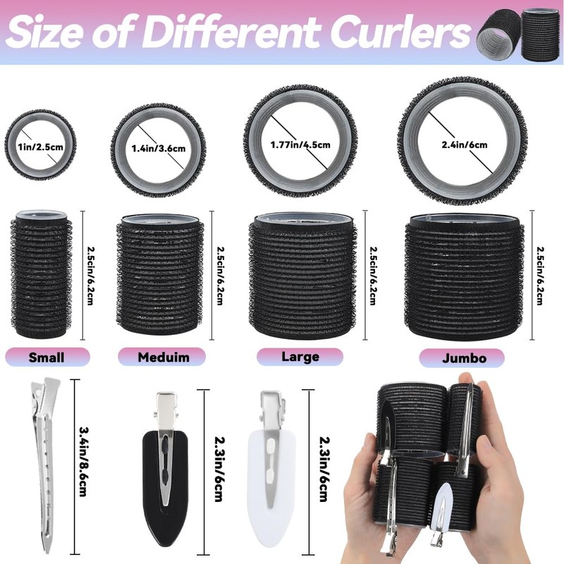 JOISHOP 50pcs Hair Rollers with Clips, Jumbo Large Medium Small