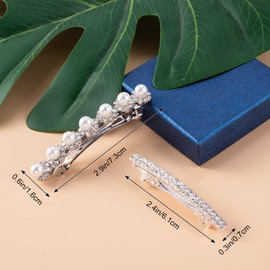 HINZIC 4Pcs Pearl Rhinestone Hair Barrettes Sparkly Crystal Hair Clip French Design Bridal Fashion Bling Rhinestone Hair Clips Ponytail Holder Clip Diamond Headdress for Women Girls