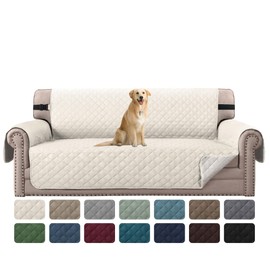H.VERSAILTEX Reversible Couch Cover for 3 Cushion Cover Pet Friendly Sofa Cover for Dog Washable Furniture Protector Water Resistant Slipcover with Non Slip Elastic Strap(Sofa, Ivory/Beige)