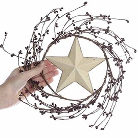 Factory Direct Craft Decorative Hand Wrapped Burgundy Pip Berry Wreath with Ivory Metal Barn Star Center