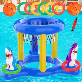 Uniqhia Pool Floats Toys Games Set, 2-in-1 Floating Pool Basketball Hoops & Pool Ring Toss Game, Fun Summer Water Games Pool Toys for Kids Ages 8-12, Teens, Adults and Family