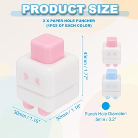 PATIKIL 1/5" Single Hole Punch, 2 Pcs Mini Portable Small Hole Puncher 4 Sheet Punch Capacity Metal Paper Puncher for Tag DIY Craft Scrapbook Ticket, Blue/Pink
